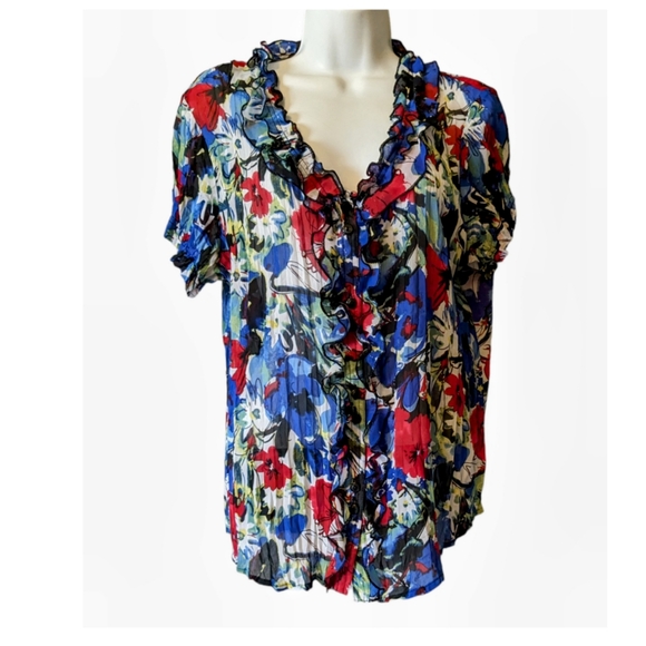 🔥SALE🔥 Style & Co Floral Short Sleeve Blouse Ruffled Button Down B Neck Sz.10 - Picture 6 of 7